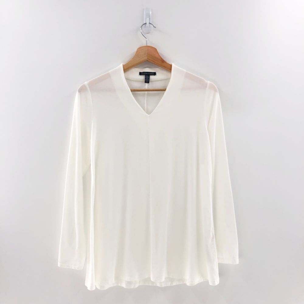 Eileen Fisher V-Neck Top White XS
